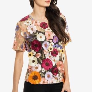 Adore Multicolor Floral Embroidered Mesh Top